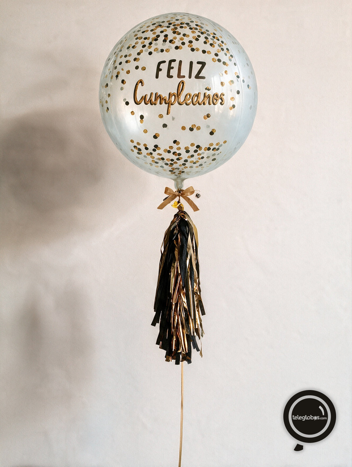 Globo ORBZ de 15" - Black Silver Gold Feliz Cumpleaños