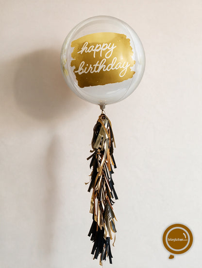 Globo ORBZ de 15" - Golden Happy Birthday