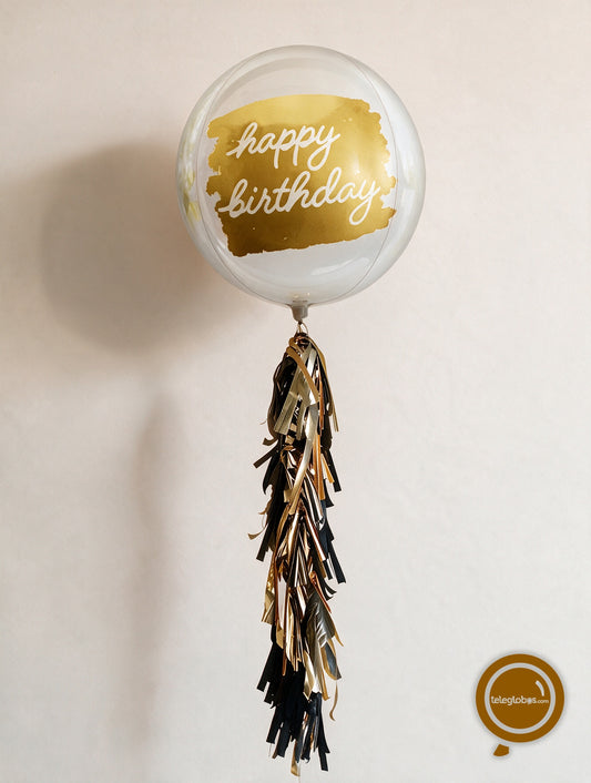 Globo ORBZ de 15" - Golden Happy Birthday