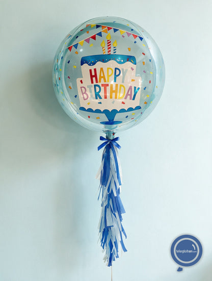 Globo ORBZ de 15" - Happy Birthday - Pastel de Cumpleaños