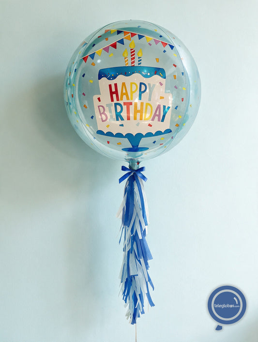 Globo ORBZ de 15" - Happy Birthday - Pastel de Cumpleaños