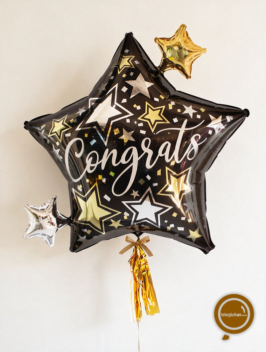 Globo Metálico Super Shape de 28" - Congrats Stars Congratulations