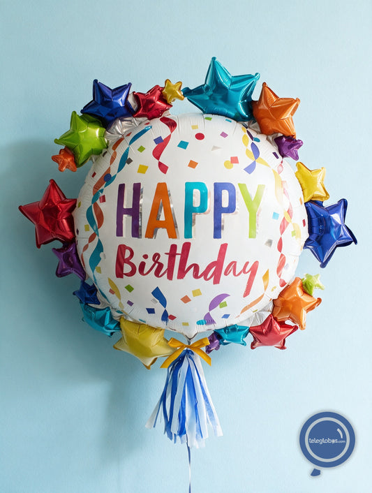 Globo Metálico Super Shape de 35" - Satin Happy Birthday Star