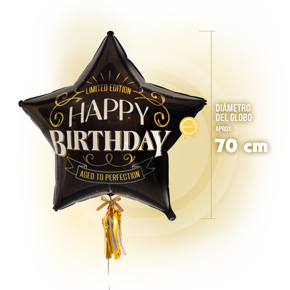 Globo Metálico Super Shape de 28" - Happy Birtday - Better With Age - medida