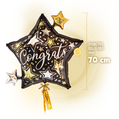 Bouquet de Globos con Helio -Congrats Black & Gold-