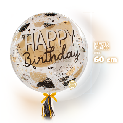 Globo Burbuja de 24" - Happy Birthday Black Gold - medida