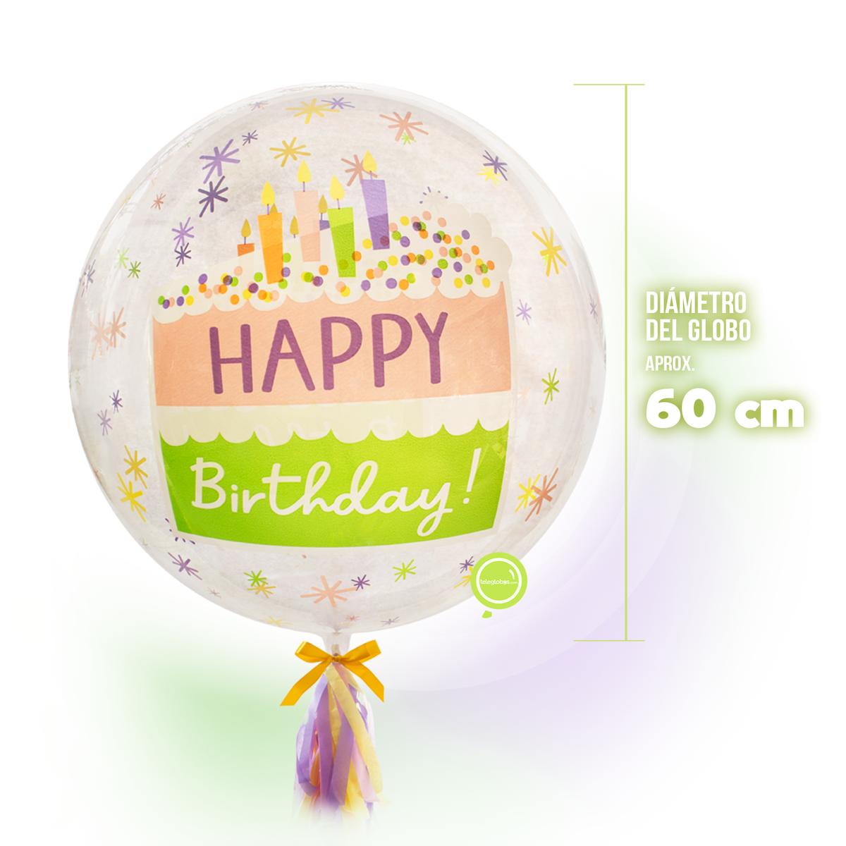Globo burbuja Happy Birthday de 24 pulgadas con su medida — componente del set