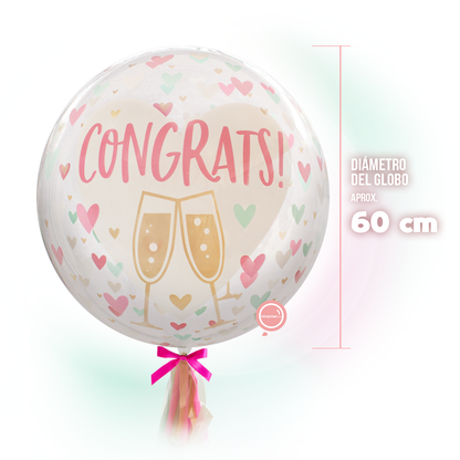 Globo Burbuja de 24" - Congrats Hearts