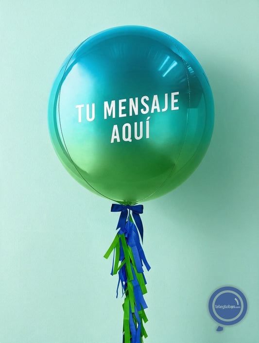 Orbz Azul/Verde degradado con helio personalizado -Escoge el texto-