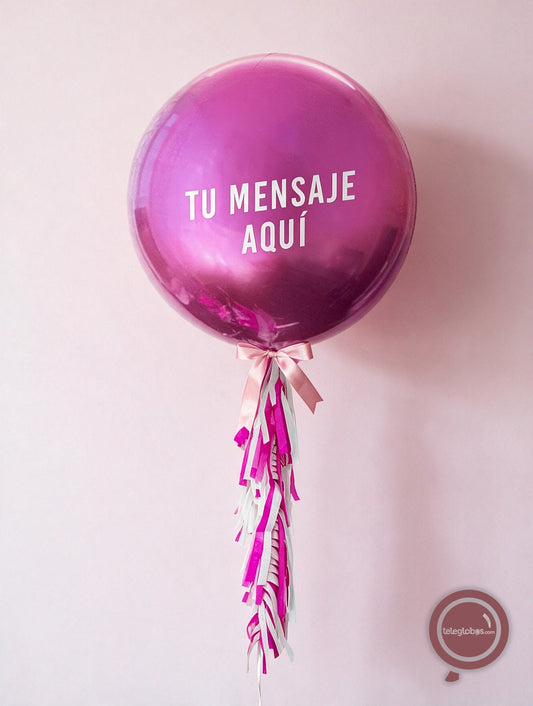 Globo Orbz Magenta/Fuchsia con helio personalizado -Escoge el texto-
