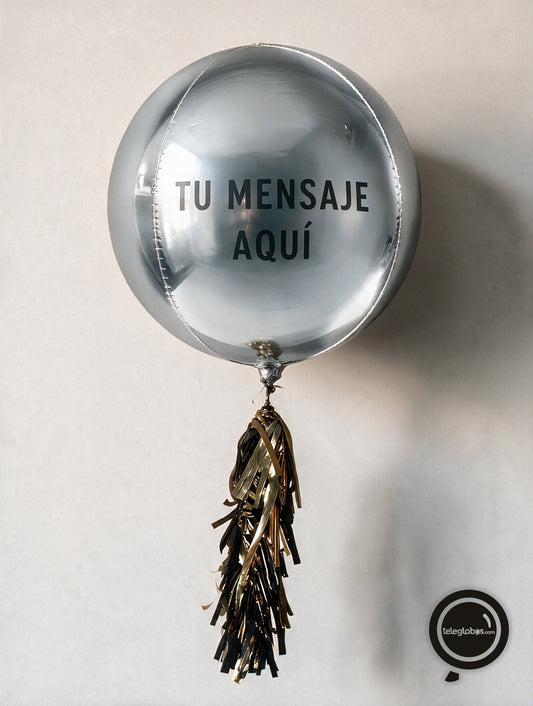 Orbz 15" Plata con helio personalizado -Escoge el texto-