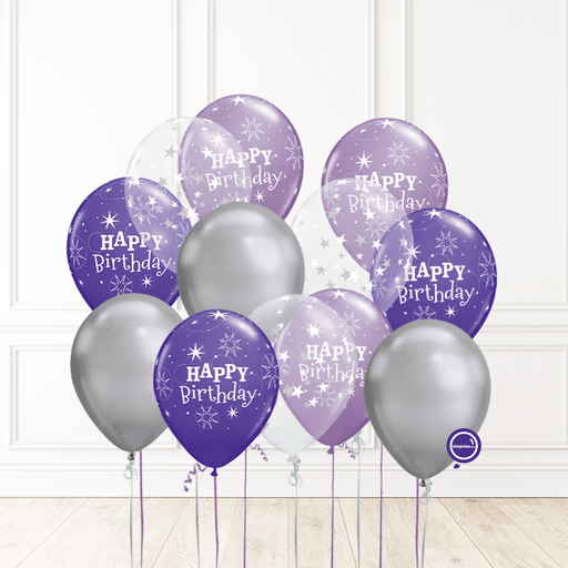 12 globos inflados con helio -Birthday Lila & Cromo- Bio* -RAC003-.
