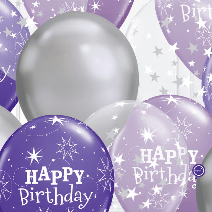 12 globos inflados con helio -Birthday Lila & Cromo- Bio* -RAC003-.