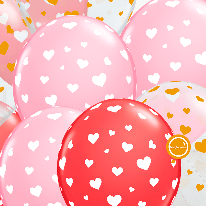12 globos inflados con helio -Corazones Surtidos- Bio* -RAC029- | Globos y Regalos Teleglobos.com.mx.