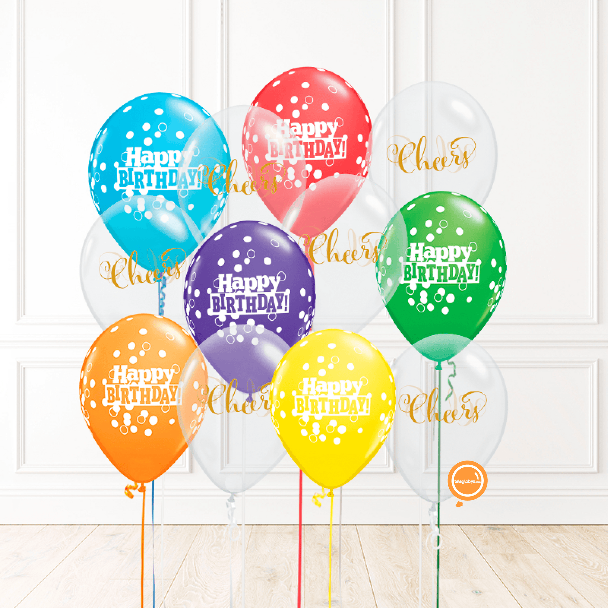 12 globos inflados con helio -Happy Birthday/Cheers- Bio* -RAC013-.