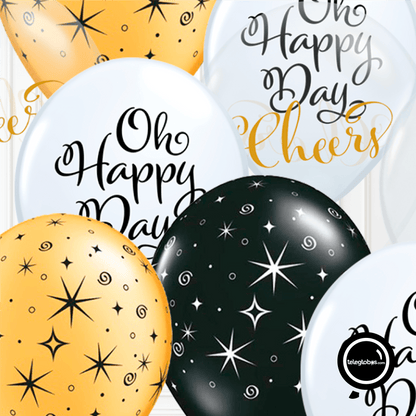 12 globos inflados con helio -Oh Happy Day/Cheers- Bio* -RAC014-.
