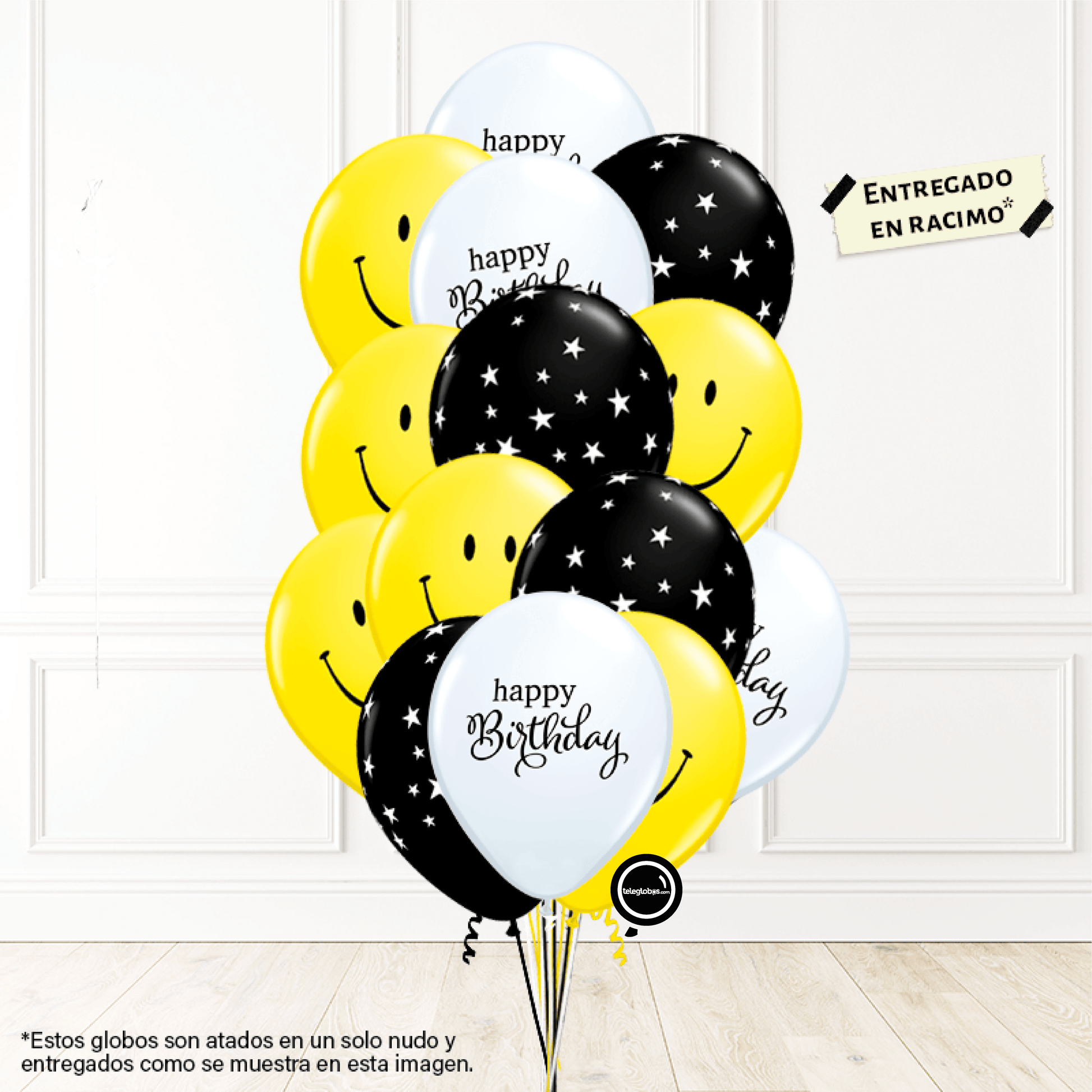 14 globos inflados con helio -Happy Birthday/Estrellas/Caritas Felices- Bio* -RAC022-.