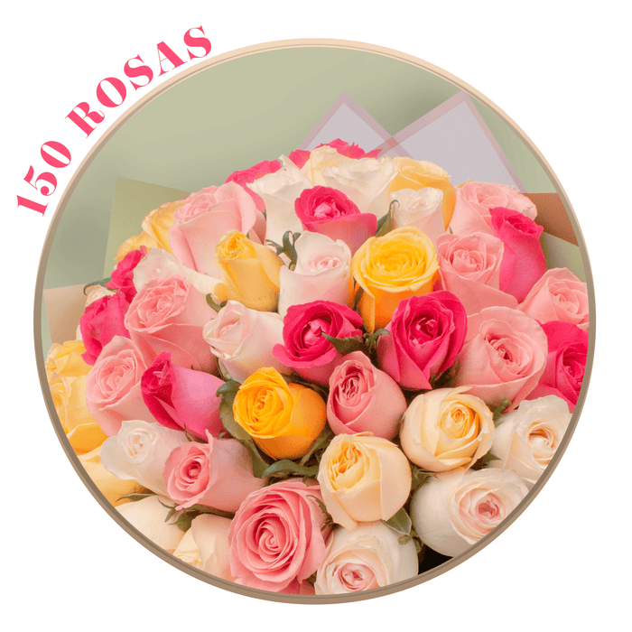 50, 100 o 150 Rosas Mix (Náutica, Fucsia Topaz, Amarilla, Peach Avalanche, Coral y Hermosa) en Ramillete