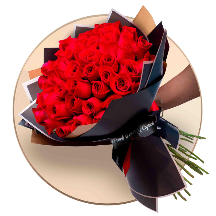 AirLoonz Osito, 50 Rosas Rojas y 6 globos de corazón (con chocolates) -SET024-