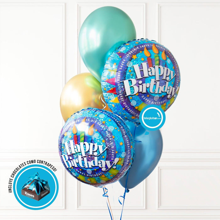 Ramillete de Girasol, Anturio, Rosas, Lillies, Safari + Bouquet de Globos -SET031-
