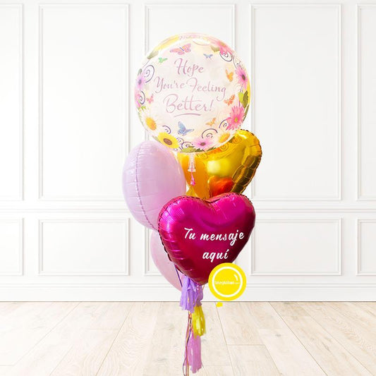 Bunch de globos con helio Burbuja -Mejórate Pronto- y personalizado