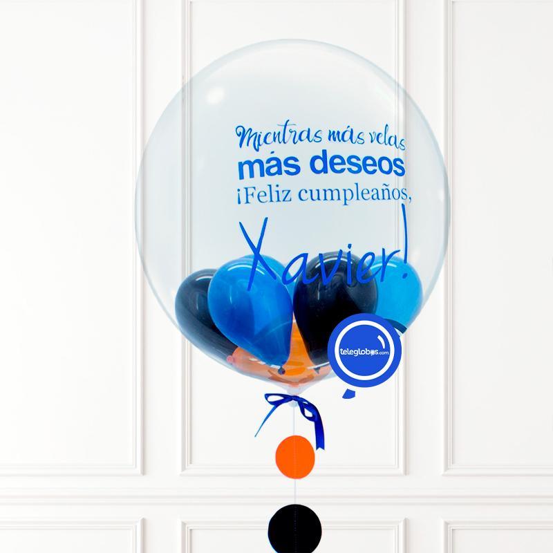 Burbuja con helio personalizada -Mientras más velas- | Globos y Regalos Teleglobos.com.mx.