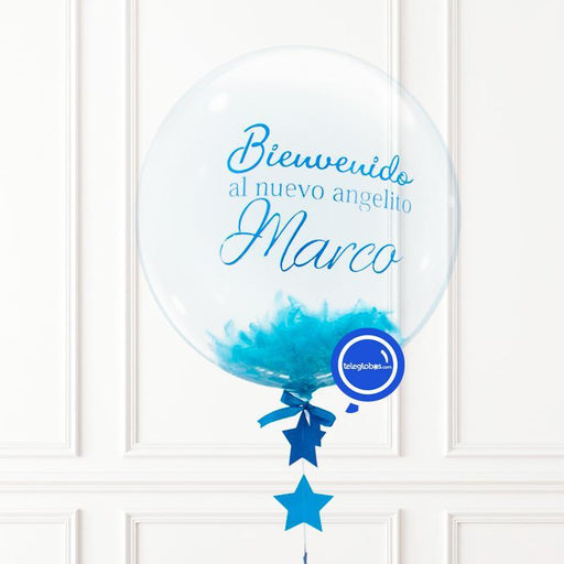 Burbuja con helio personalizada -Bienvenido Angelito- | Globos y Regalos Teleglobos.com.mx.