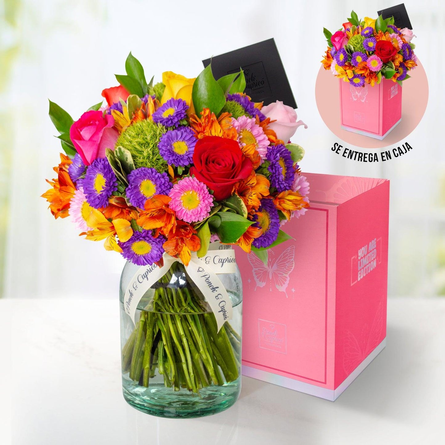 Arreglo floral de Rosas Mix, Matsumoto y Alstromelia Amarilla -GI014-