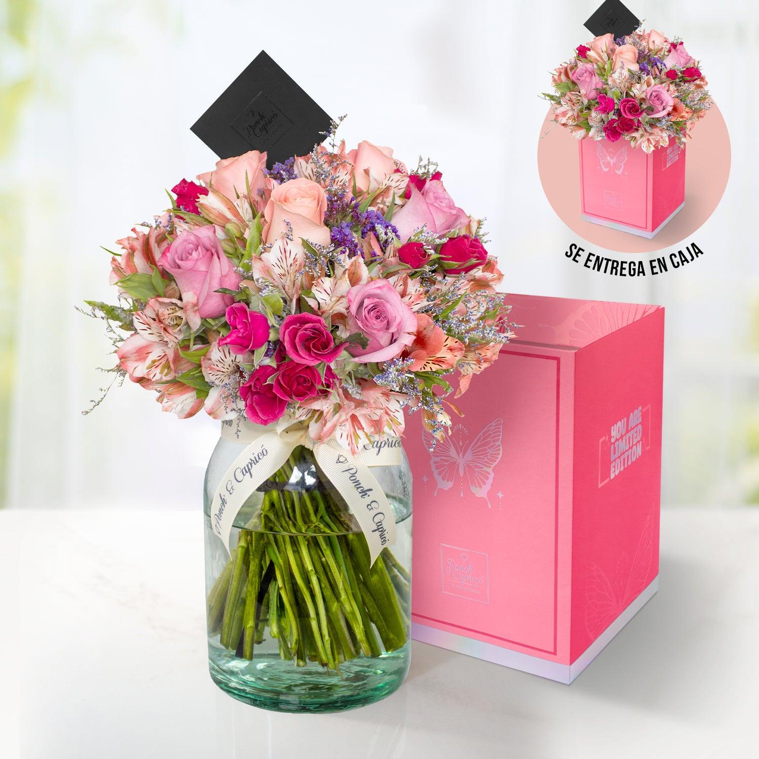 Arreglo floral de Rosas Mix, Alstromelia Rosa y Espuma -GI017-