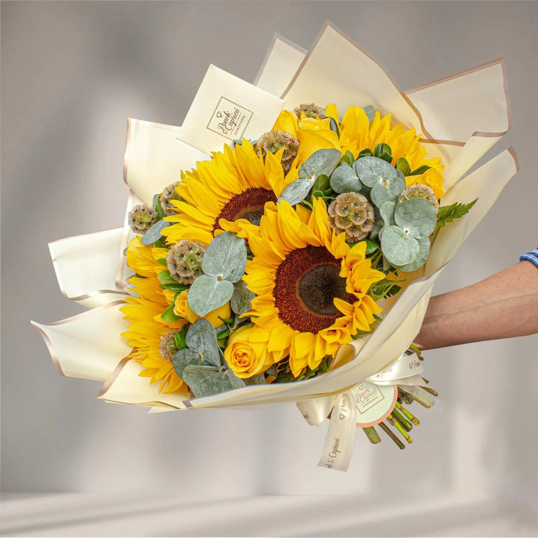 Ramo de Girasoles envío CDMX Sunflowers delivery Mexico City Ponch' & Capricó
