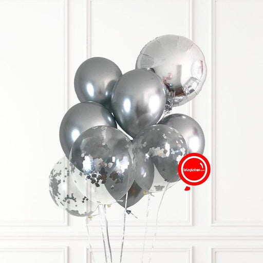 Ramo de 9 Globos inflados c/ Helio (Cromo, Transparente y Metálico).