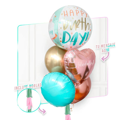 Bunch de Globos con Helio Personalizado - Birthday Cake -