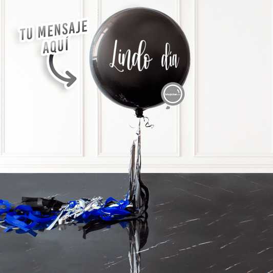 Black Orbz Balloon with personalized helium -Choose the text-