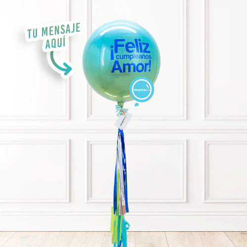 Orbz Azul/Verde con helio personalizado -FC Amor-