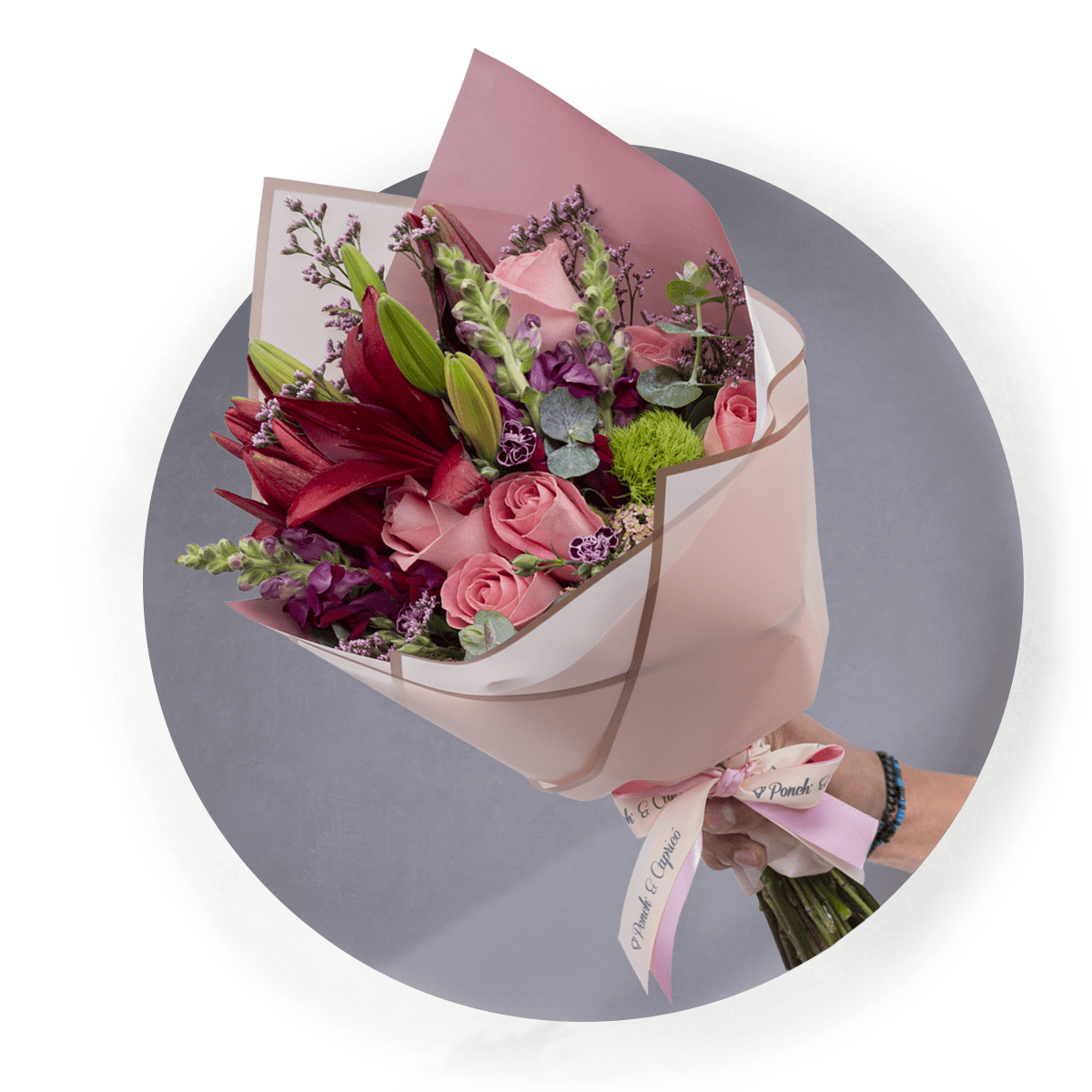 Ramo de Lilis, Rosas y Boca Dragón con Bouquet de Cumpleaños Personalizado -SET043-