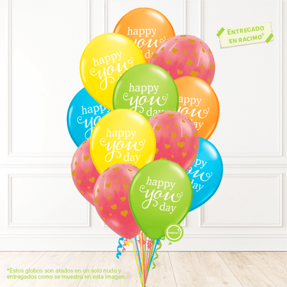 12 globos inflados con helio -Happy You Day/Corazones- Bio* -RAC018- | Globos y Regalos Teleglobos.com.mx.