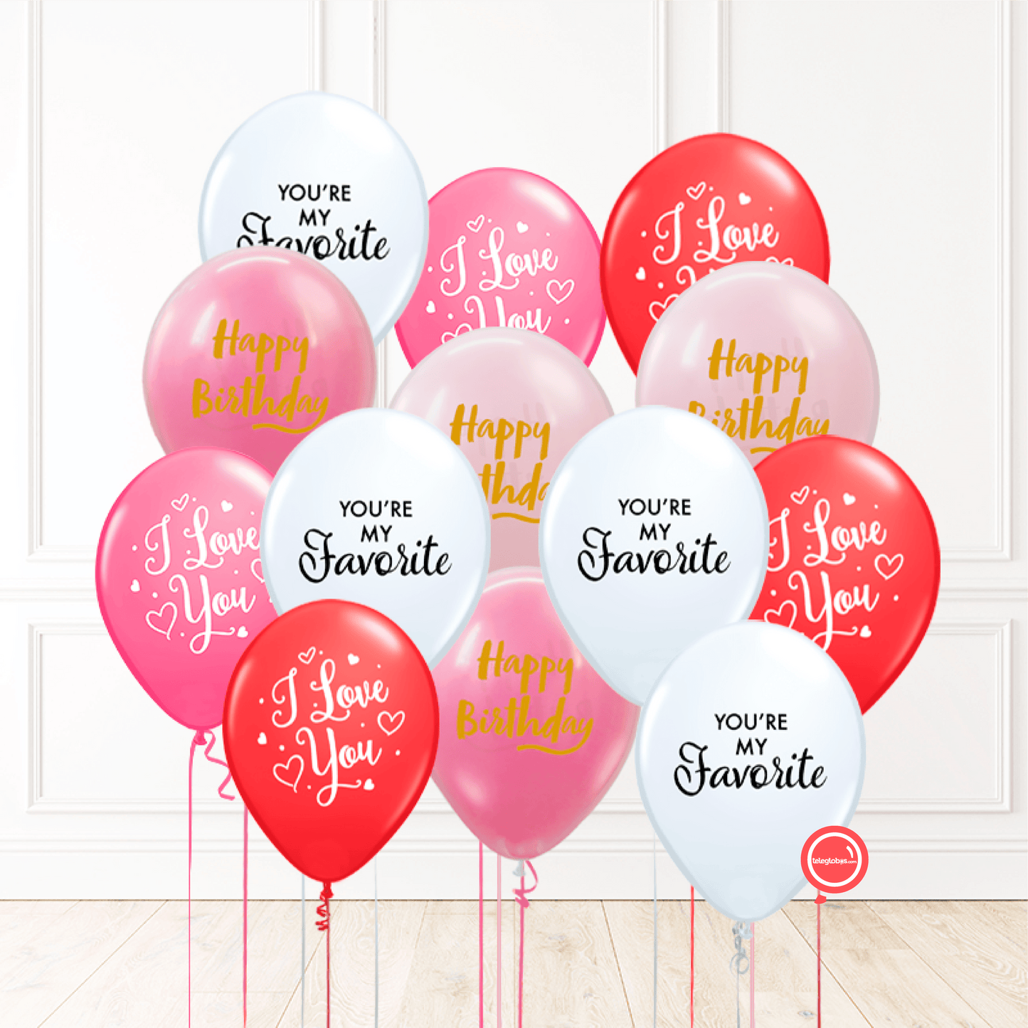 14 globos inflados con helio -I Love You/You're my Favorite/Happy Birthday- Bio* -RAC009-