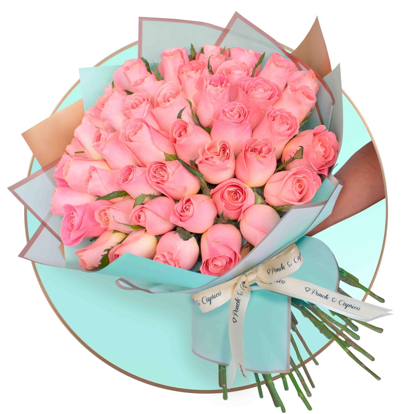 50, 100 o 150 Rosas Rosadas + Globo grande Feliz Cumpleaños -SET030-