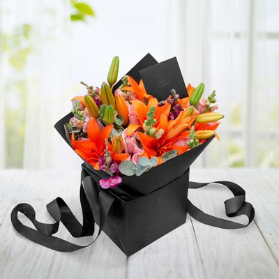 Lillies naranja, rosas y boca de dragon. Flores CDMX DF Mexico Ponch y Caprico