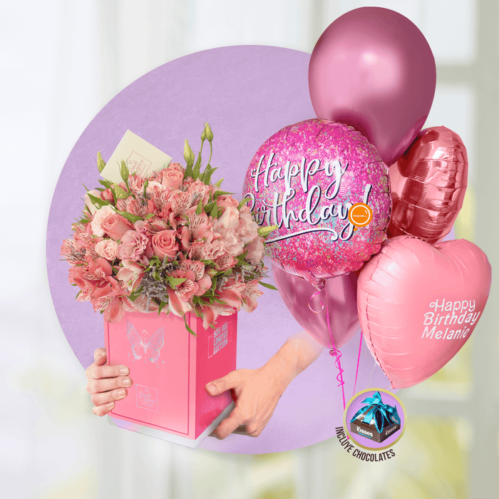 Arreglo Floral de Rosas Hermosas, Rosas Señorita, Lisianthus Rosada y Mini Rosas Caricia -GI027-